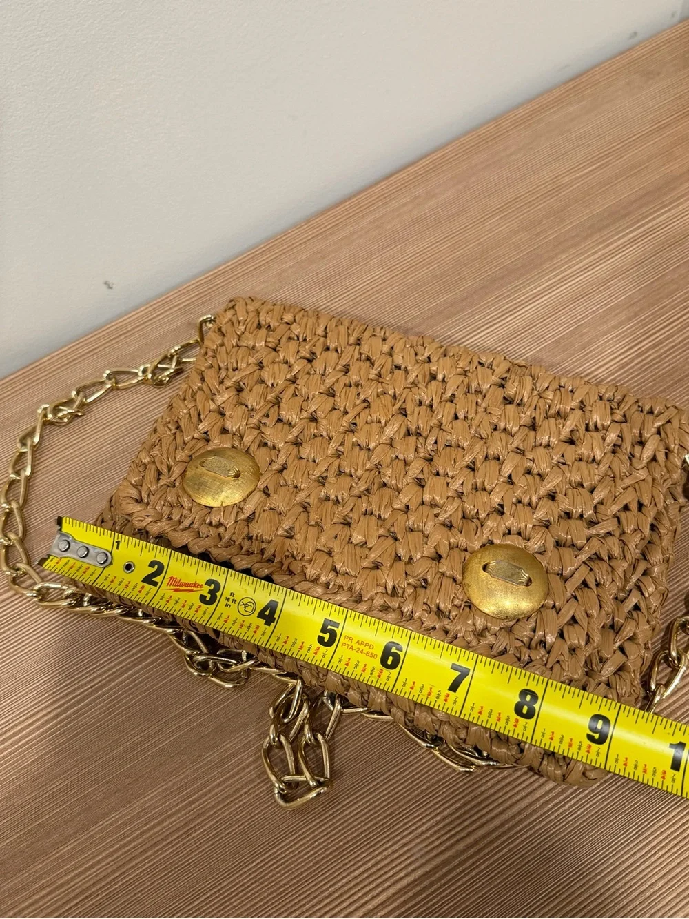 Vintage RODO Italy Woven Raffia Crochet Flap Crossbody Bag Clutch Gold Chain